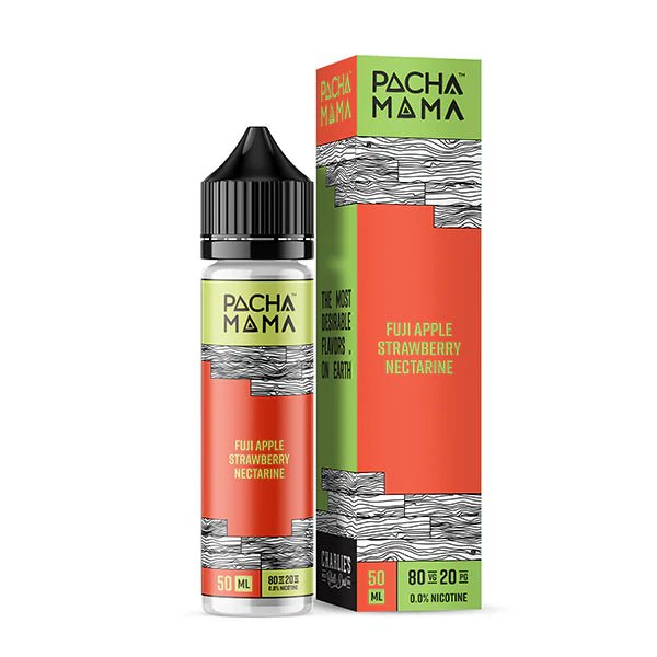 Pacha Mama E-Liquid Fuji Apple Strawberry Nectarine 50ml shortfill bottle and packaging on a white background - UK vape sales