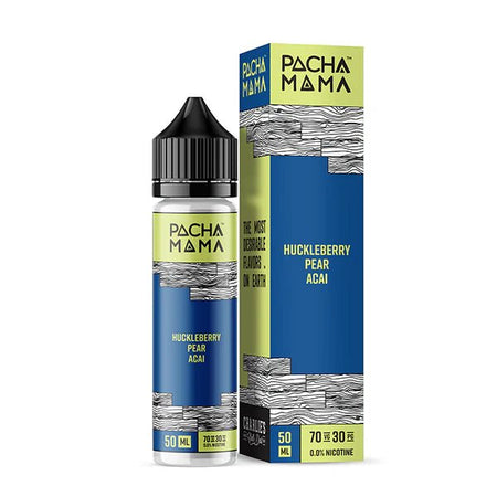 Pacha Mama E-Liquid Huckleberry Pear Acai 50ml shortfill bottle and packaging on a white background - UK vape sales