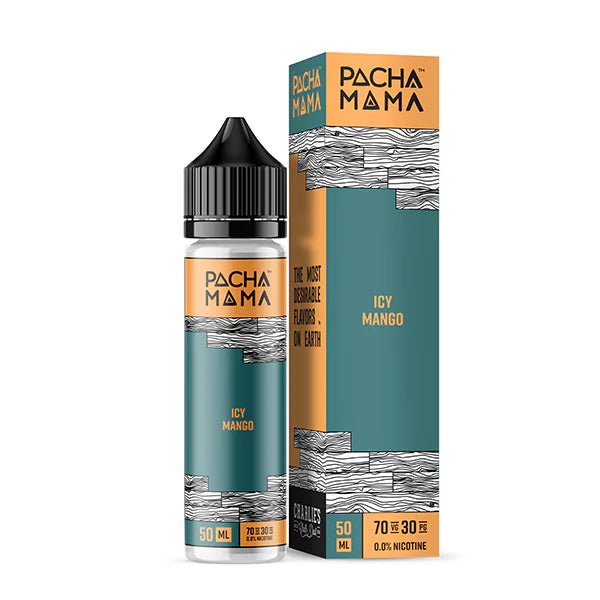 Pacha Mama E-Liquid Icy Mango 50ml shortfill bottle and packaging on a white background - UK vape sales