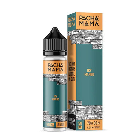 Pacha Mama E-Liquid Icy Mango 50ml shortfill bottle and packaging on a white background - UK vape sales