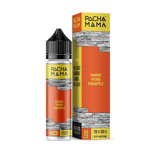 Pacha Mama E-Liquid Mango Pitaya Pineapple 50ml shortfill bottle and packaging on a white background - UK vape sales