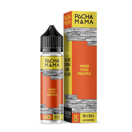 Pacha Mama E-Liquid Mango Pitaya Pineapple 50ml shortfill bottle and packaging on a white background - UK vape sales