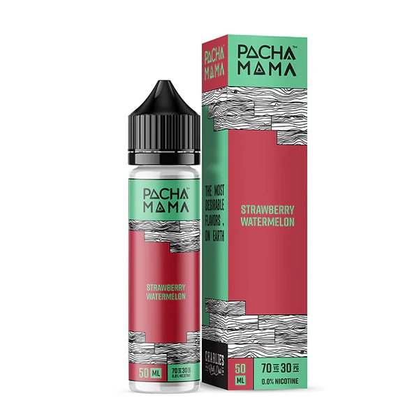 Pacha Mama E-Liquid Strawberry Watermelon 50ml shortfill bottle and packaging on a white background - UK vape sales