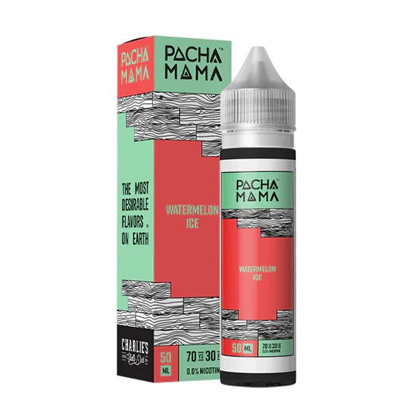 Pacha Mama E-Liquid Watermelon Ice 50ml shortfill bottle and packaging on a white background - UK vape sales