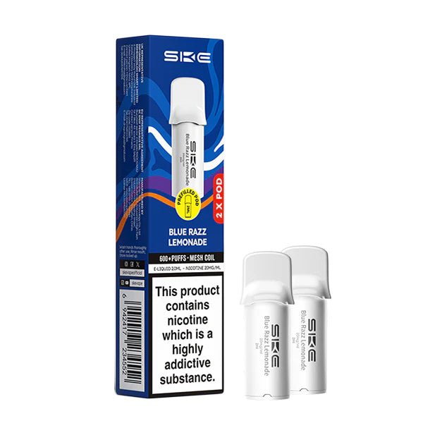 SKE 600 PRO Prefilled Pods blue razz lemonade pods with packaging on a white background - uk vape sales