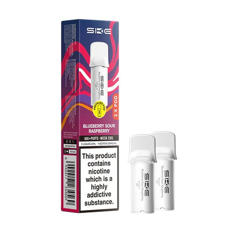 SKE 600 PRO Prefilled Pods blueberry sour raspberry pods with packaging on a white background - uk vape sales