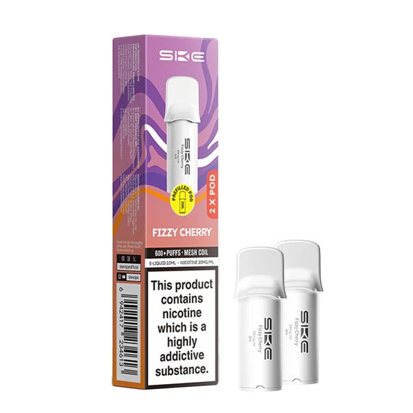 SKE 600 PRO Prefilled Pods fizzy cherry pods with packaging on a white background - uk vape sales