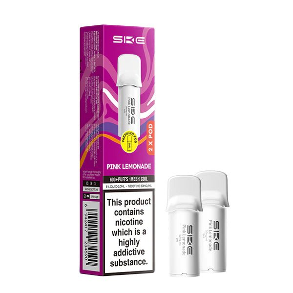 SKE 600 PRO Prefilled Pods pink lemonade pods with packaging on a white background - uk vape sales