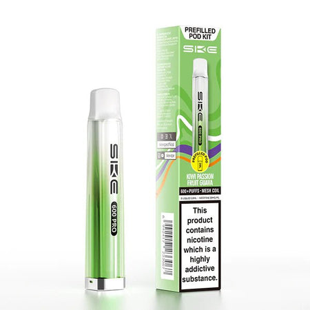SKE 600 PRO vape kit kiwi passion fruit guava device and packaging on a white background - uk vape sales