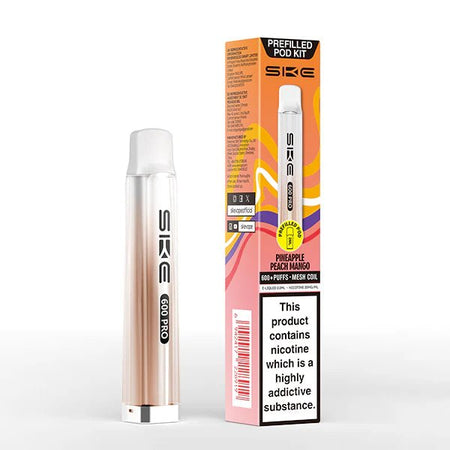 SKE 600 PRO vape kit pineapple peach mango device and packaging on a white background - uk vape sales