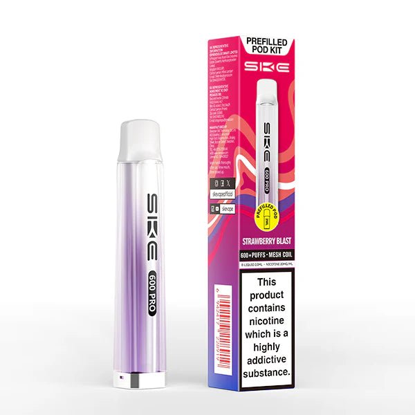 SKE 600 PRO vape kit strawberry blast device and packaging on a white background - uk vape sales