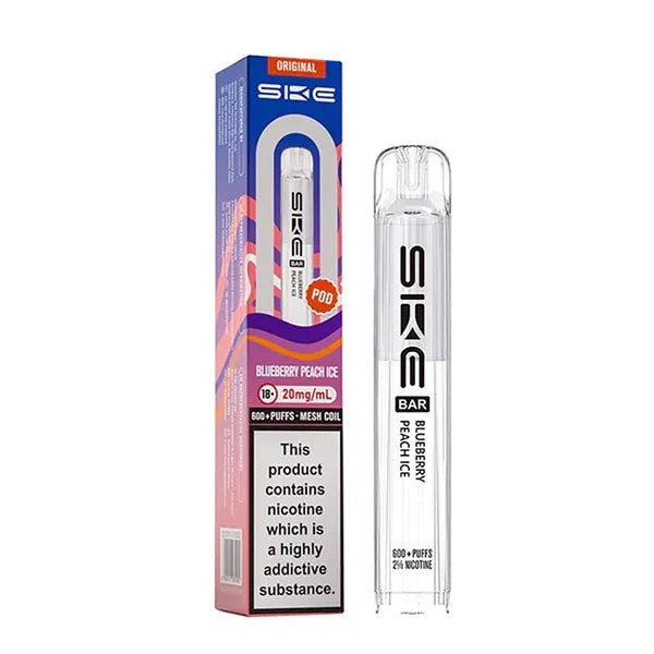 SKE Bar Original Refill Pods blueberry peach ice pod with packaging on a white background - uk vape sales