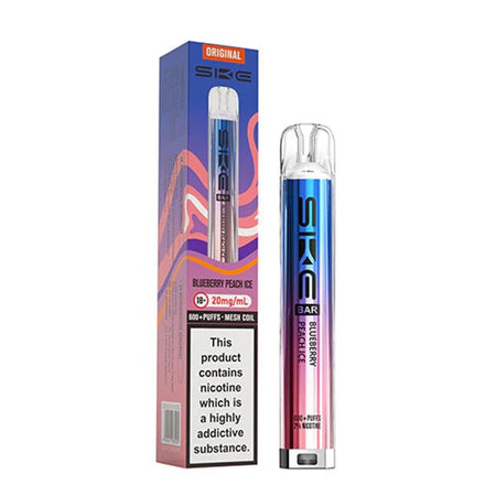 SKE Bar Original vape kit blueberry peach ice device and packaging on a white background - uk vape sales