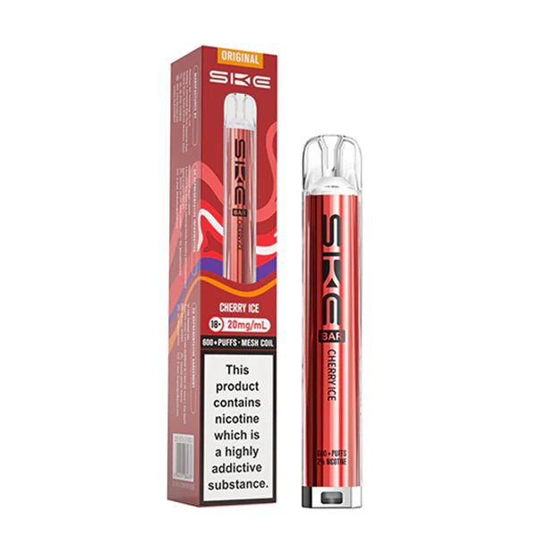 SKE Bar Original vape kit cherry ice device and packaging on a white background - uk vape sales