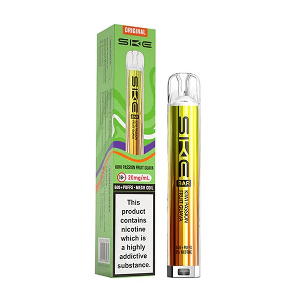 SKE Bar Original vape kit kiwi passion fruit guava device and packaging on a white background - uk vape sales