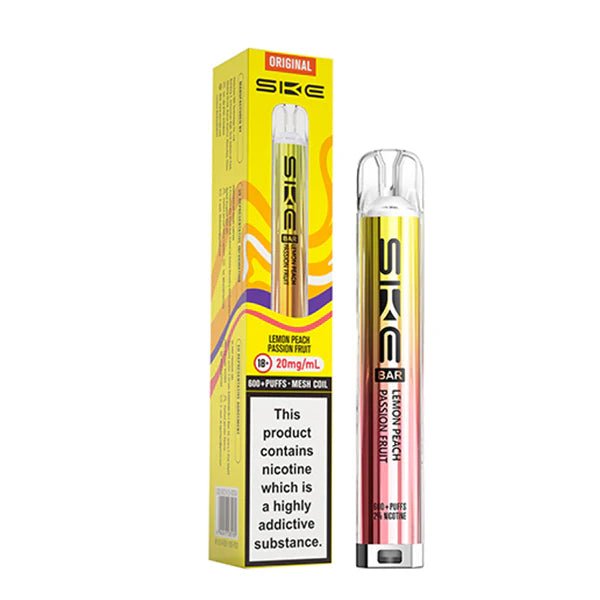 SKE Bar Original vape kit lemon peach passion fruit device and packaging on a white background - uk vape sales