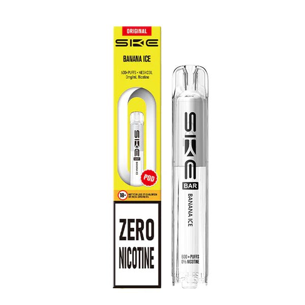 SKE Bar Zero Nicotine Pods banana ice pod with packaging on a white background - uk vape sales