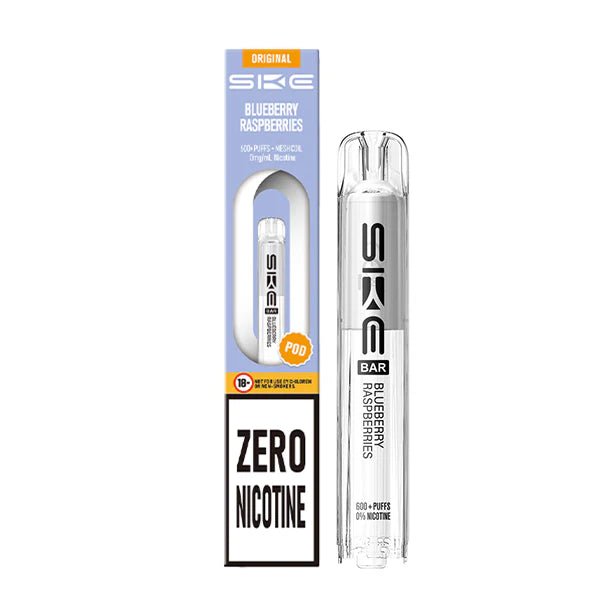 SKE Bar Zero Nicotine Pods blueberry raspberries pod with packaging on a white background - uk vape sales