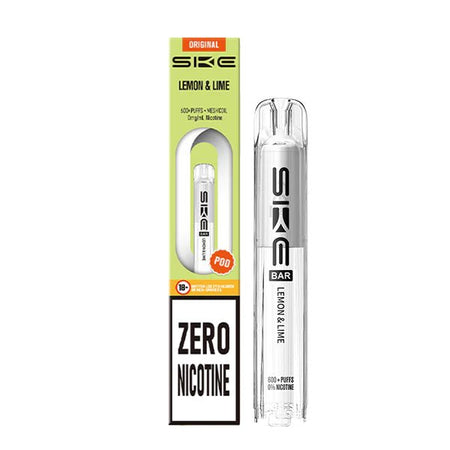 SKE Bar Zero Nicotine Pods lemon & lime pod with packaging on a white background - uk vape sales