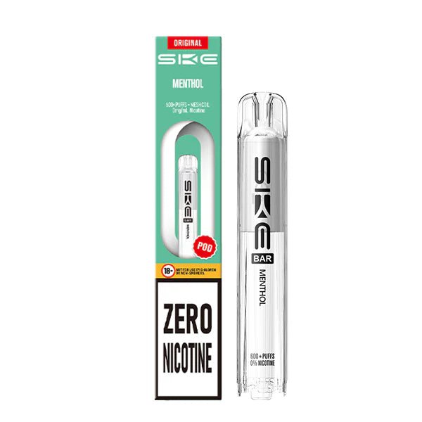 SKE Bar Zero Nicotine Pods menthol pod with packaging on a white background - uk vape sales