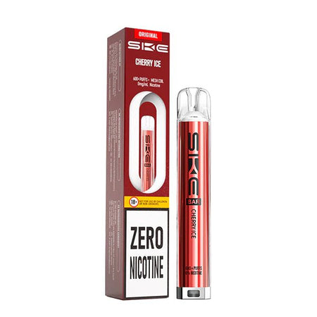 SKE Bar Zero Nicotine vape kit cherry ice device and packaging on a white background - uk vape sales 
