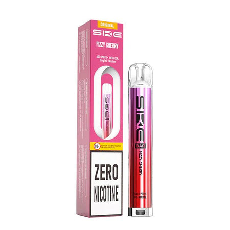 SKE Bar Zero Nicotine vape kit fizzy cherry device and packaging on a white background - uk vape sales 