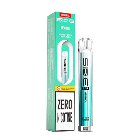 SKE Bar Zero Nicotine vape kit menthol device and packaging on a white background - uk vape sales 