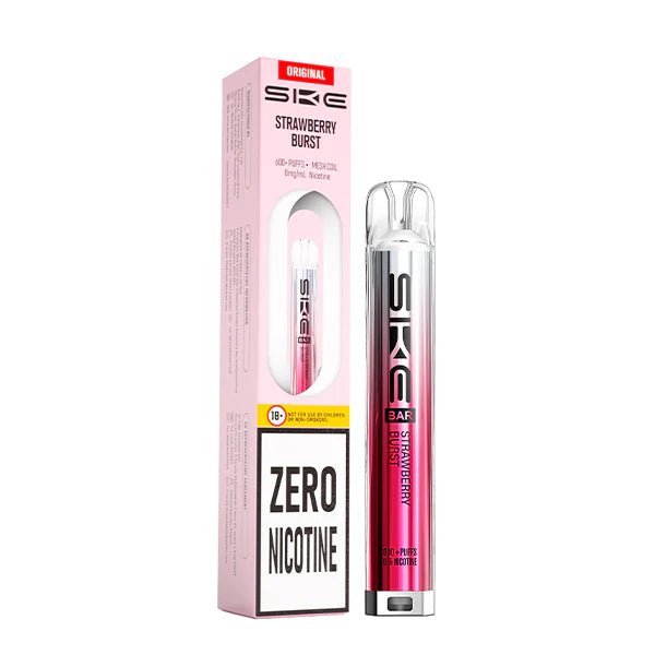 SKE Bar Zero Nicotine vape kit strawberry burst device and packaging on a white background - uk vape sales 
