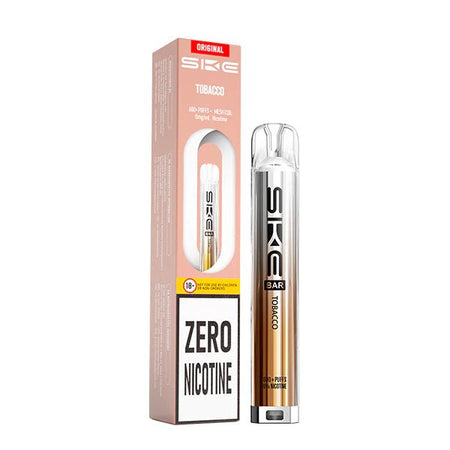 SKE Bar Zero Nicotine vape kit tobacco device and packaging on a white background - uk vape sales 