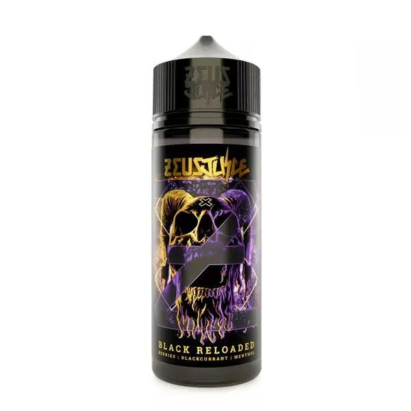 Zeus Juice E-Liquid black reloaded 100ml shortfill bottle on white background - uk vape sales